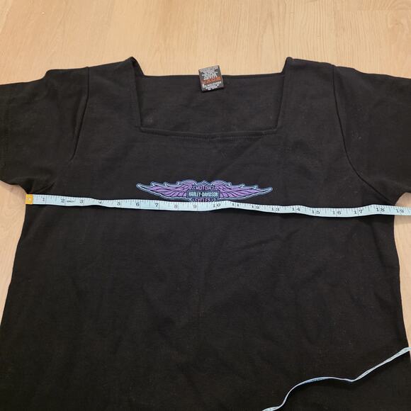 Vintage Harley Davidson Black Purple Y2K 2000s Skater Motorcycle Baby Tee Sz L - Picture 5 of 7